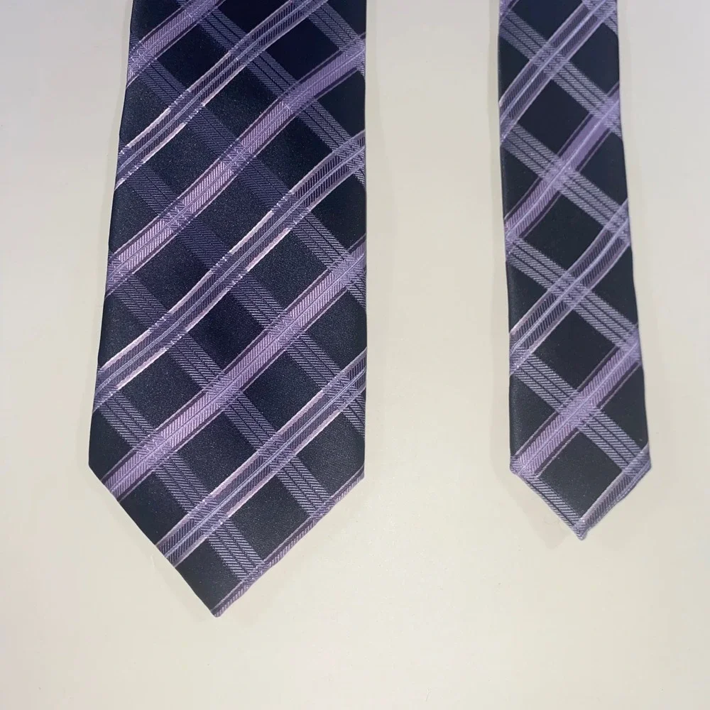 Croft & Barrow Mens Purple‎ Black Diagonal Plaid Check Handmade Polyester Tie